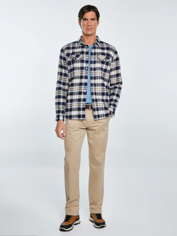Koszula męska flanelowa w kratę beżowo-granatowa Kolisero 801