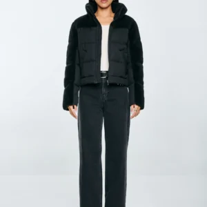 Kurtka damska pudełkowa z futerkiem czarna Salbatora 906