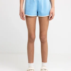 Szorty dziewczęce dresowe wykoŅczone białą lamówką niebieskie Esterash 401