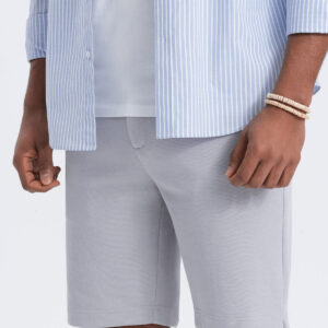 Męskie szorty ze strukturalnej dzianiny SLIM FIT - jasnoszare V4