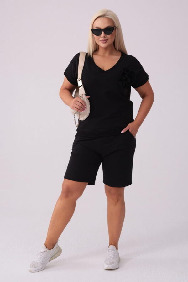 Wakacyjny czarny dresowy komplet Nadia - bluzka + krótkie spodenki PLUS SIZE XXL LATO