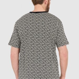 BALMAIN Męski t-shirt w czarno-biały monogram, Rozmiar 2