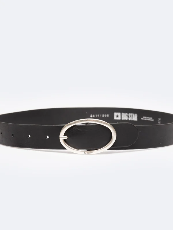 9297955600dede2318797f7c99da029cb6c8b374 Pasek damski skórzany z owalną klamrą czarny 2411 906