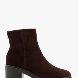 Bordowe botki ze skóry welurowej