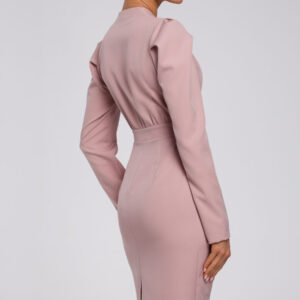 Sukienka elegancka kopertowa sukienka midi z marszczeniami pudrowy róż