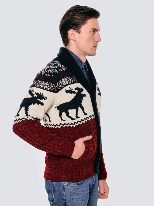 Kardigan męski ze wzorem skandynawskim bordowo-granatowy Lorenzo 000