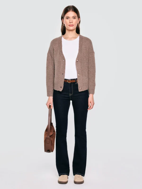 Kardigan damski z dodatkiem wełny brązowy Kardila 804