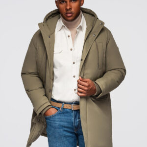 Klasyczna męska długa kurtka typu parka – oliwkowa V3