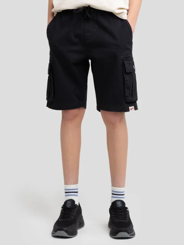 95d9f328180a83ce0cc104c74c528167369de70f Szorty chłopięce dresowe z kieszeniami cargo czarne Sheldon 906