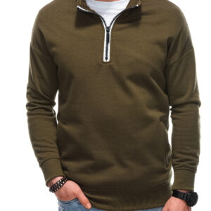 Bluza męska ze stójka rozpinaną na suwak - oliwkowa V1
