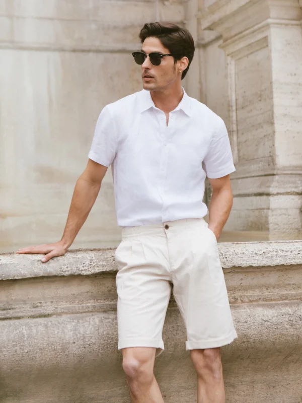 Lniana koszula męska z krótkim rękawem biała Liners 101