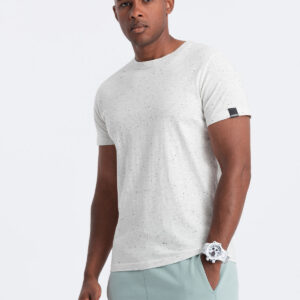 T-shirt męski z ozdobnym efektem confetti - kremowy V1