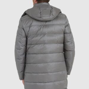 BLAUER Stalowa długa puchowa kurtka męska Gus z odpinanym kapturem