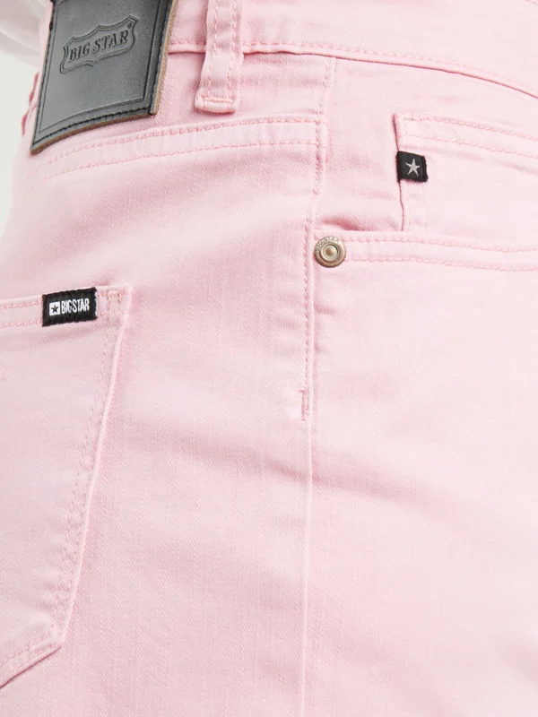 Szorty damskie jeansowe z surowym wykoŅczeniem różowe Alice 869