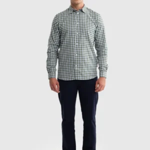 Koszula męska bawełniana w kratę zielono-białą Frankinis 303