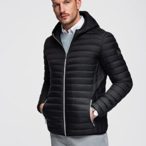 Ultralekka męska kurtka z naturalnym puchem z możliwością schowania w worek – czarna V1