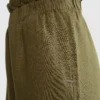 Spodnie damskie lniane z szeroką nogawką paperbag khaki Dorona 303