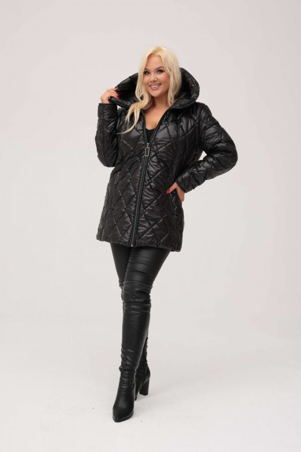 Czarna kurtka Roda pikowana we wzór rombów XXL OVERSIZE JESIEŃ ZIMA