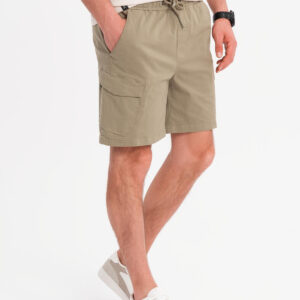 Męskie szorty o luźnym kroju z kieszeniami typu cargo – jasnooliwkowe V3