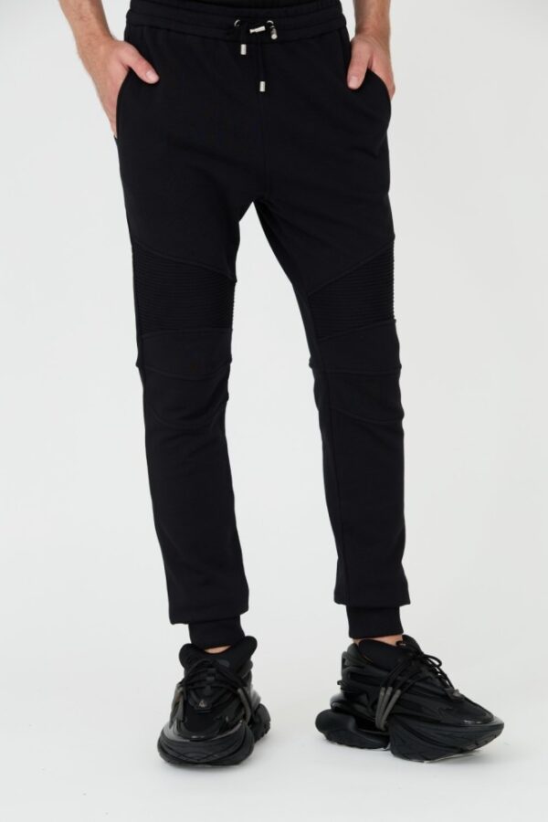 BALMAIN Czarne męskie spodnie dresowe Ribbed Flock Sweatpants