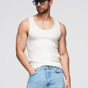 Męska bawełniana koszulka basic na ramiączkach – biała V1
