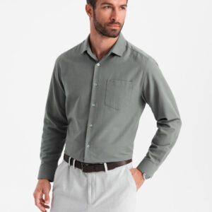 Męska koszula z kieszenią REGULAR FIT - khaki V4