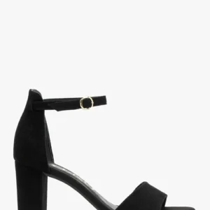 Czarne welurowe sandały na obcasie typu klocek