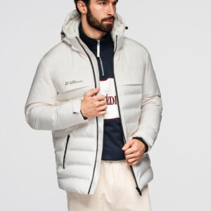 Zimowa kurtka męska z odpinanym kapturem - kremowa V2