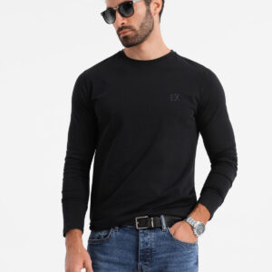 Longsleeve męski SLIM FIT z elastanem i printem – czarny V1