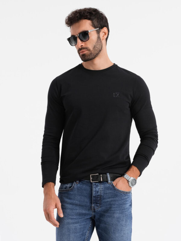 Longsleeve męski SLIM FIT z elastanem i printem – czarny V1