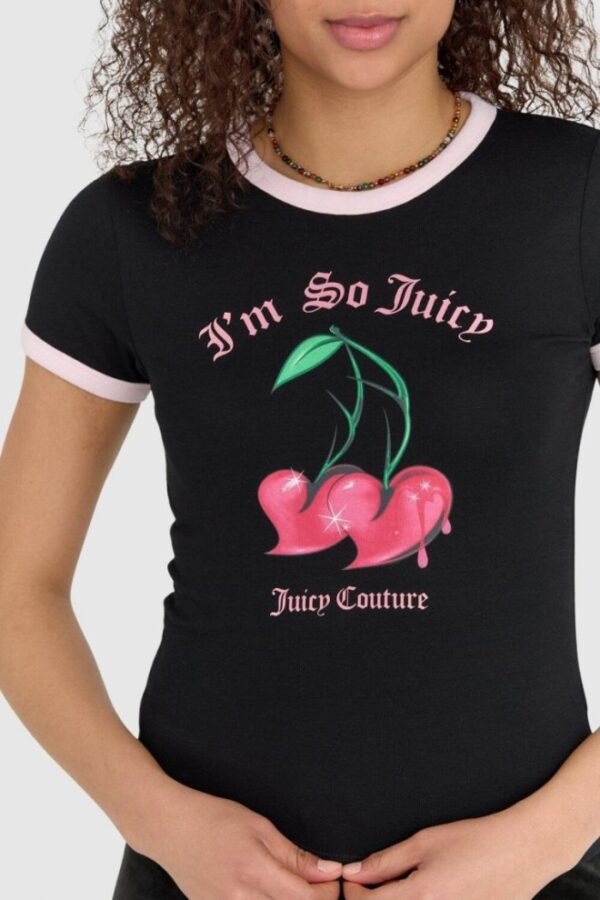 JUICY COUTURE Czarny t-shirt damski z wisienkami