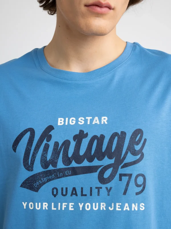 Koszulka męska z nadrukiem na piersi niebieska Gralis 402