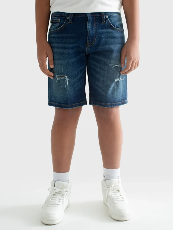 Szorty chłopięce jeansowe z przetarciami granatowe Matt 561