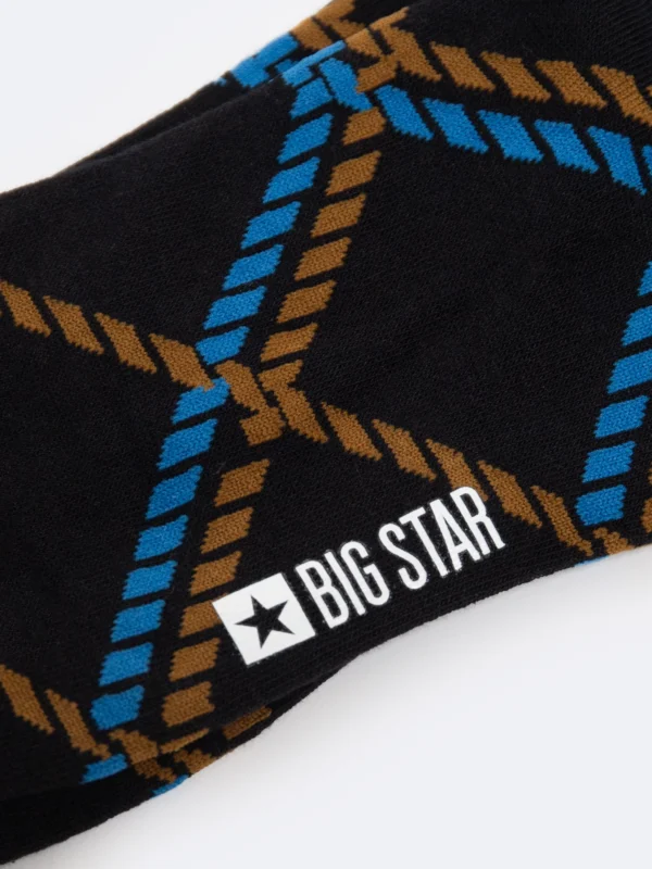 Skarpety męskie długie w kratę czarne Chester 906