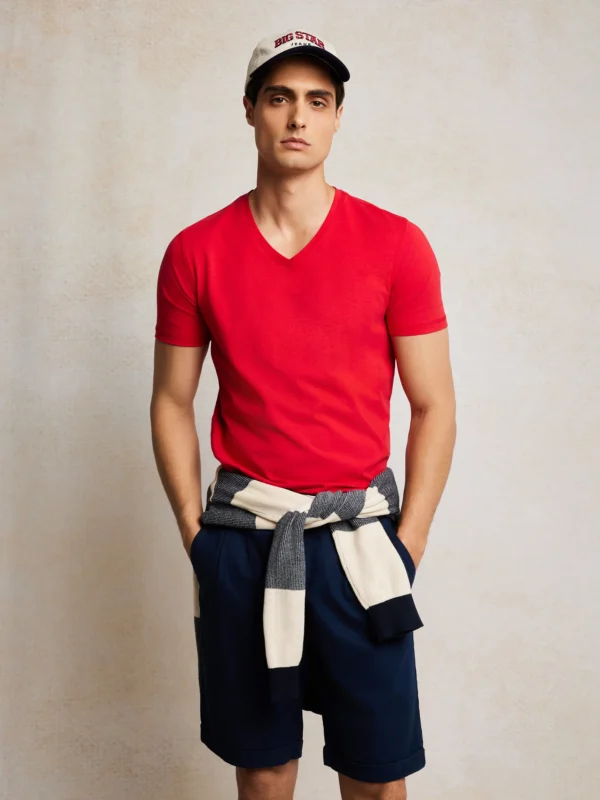 9eb9affbb85c2e570ee0de50bb2ce4911e6497c3 Koszulka męska v-neck czerwona Irtos 603