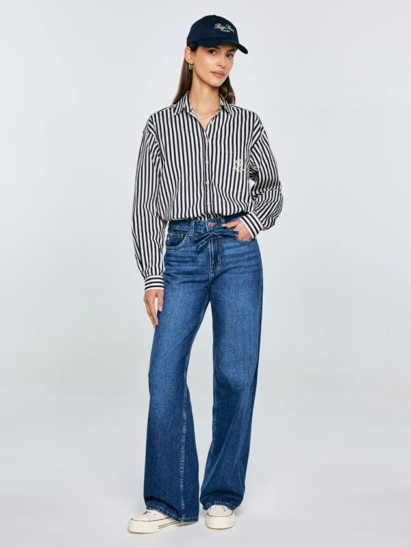 9f911fdd3e1324522b442369d49e1bcf133dea3e Koszula damska luźna w paski granatowo-kremowe Tina 403