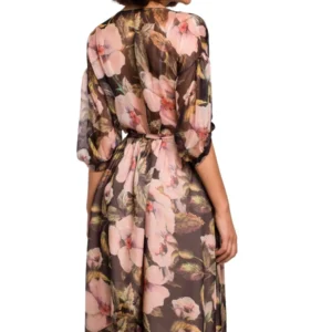 Szyfonowa sukienka w kwiaty rozkloszowana asymetryczna z dekoltem V