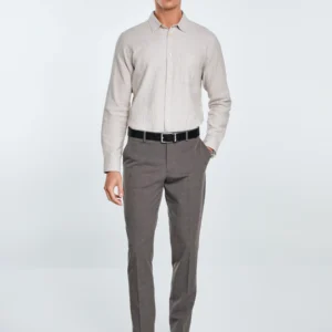 Koszula męska w drobną jodełkę beżowa Grest 800