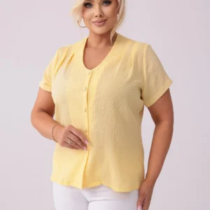 Klasyczna zapinana na guziki bluzka Nel w kolorze pastelowej żółci PLUS SIZE XXL OVERSIZE
