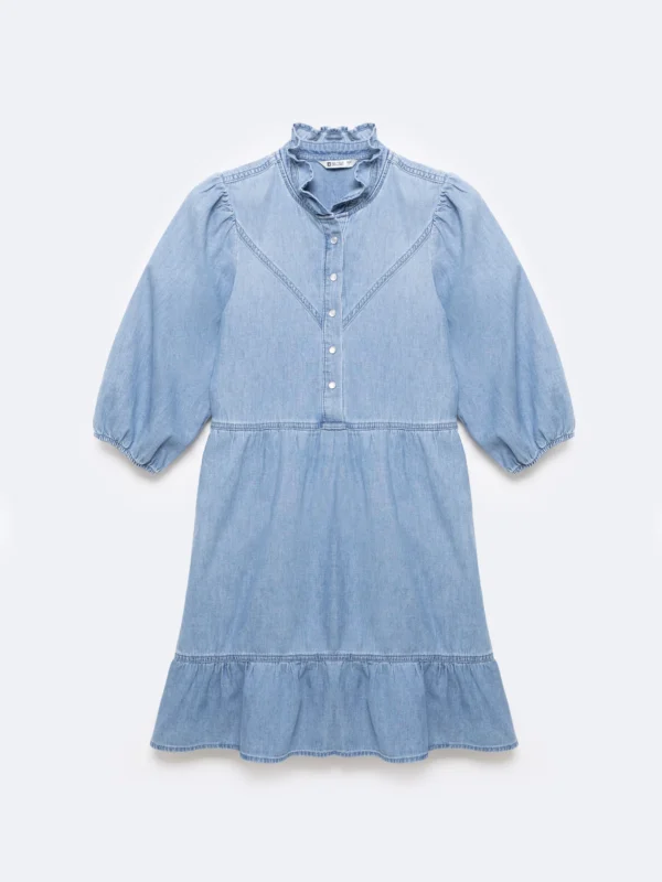 a17a581c0603a5092dba506fa5e2e3ba0fdcf539 Sukienka damska mini jeansowa z dodatkiem lnu niebieska Rosalie 280