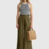 Spodnie damskie lniane z szeroką nogawką paperbag khaki Dorona 303