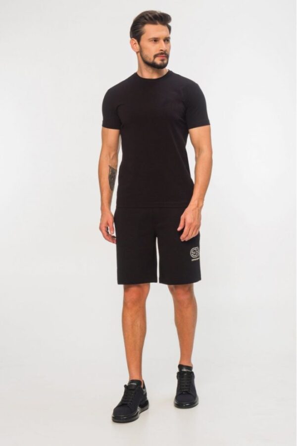 EMPORIO ARMANI Czarne męskie bawełniane szorty z wyszywanym logo