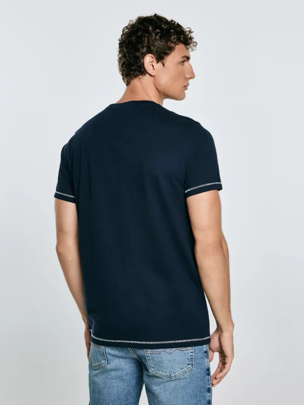 Koszulka męska z kontrastowymi przeszyciami granatowa Elvin 403