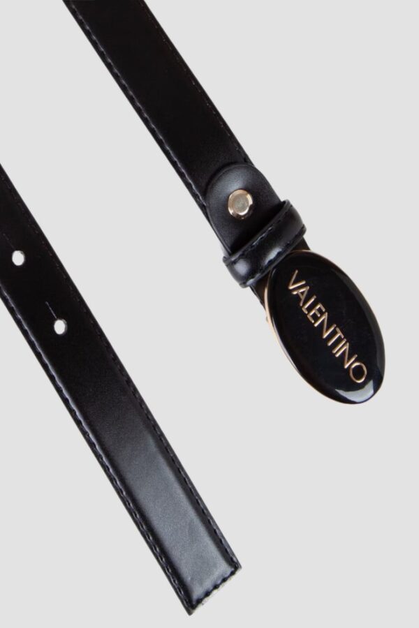 VALENTINO Czarny pasek damski Block Plaque Buckle Belt