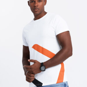 Bawełniany t-shirt męski z kontrastowym dwukolorowym printem – biały V2