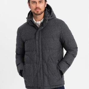 Casualowa męska kurtka puffer z wełną – czarny melanż V2