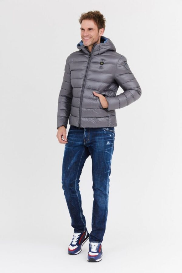 BLAUER Szara puchowa kurtka męska Virgil z kapturem