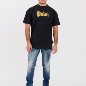 PALM ANGELS Czarny męski t-shirt Burning Logo Tee