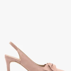 Różowe czółenka damskie bez pięty slingback z kokardą