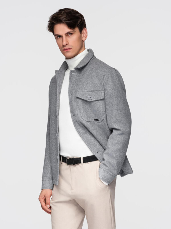 Lekka flauszowa kurtka męska z dodatkiem wiskozy – szara V2